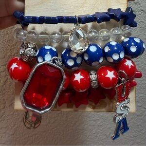 Patriotic Red, White & Blue Beaded Charm Bracelet Stack (Keep it Gypsy)